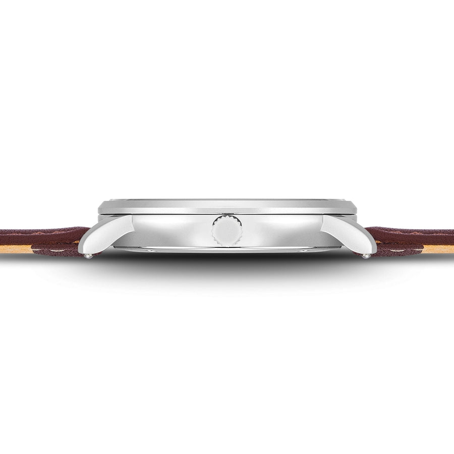 Herren Quarzuhr silber Echtleder, Made in Italy braun