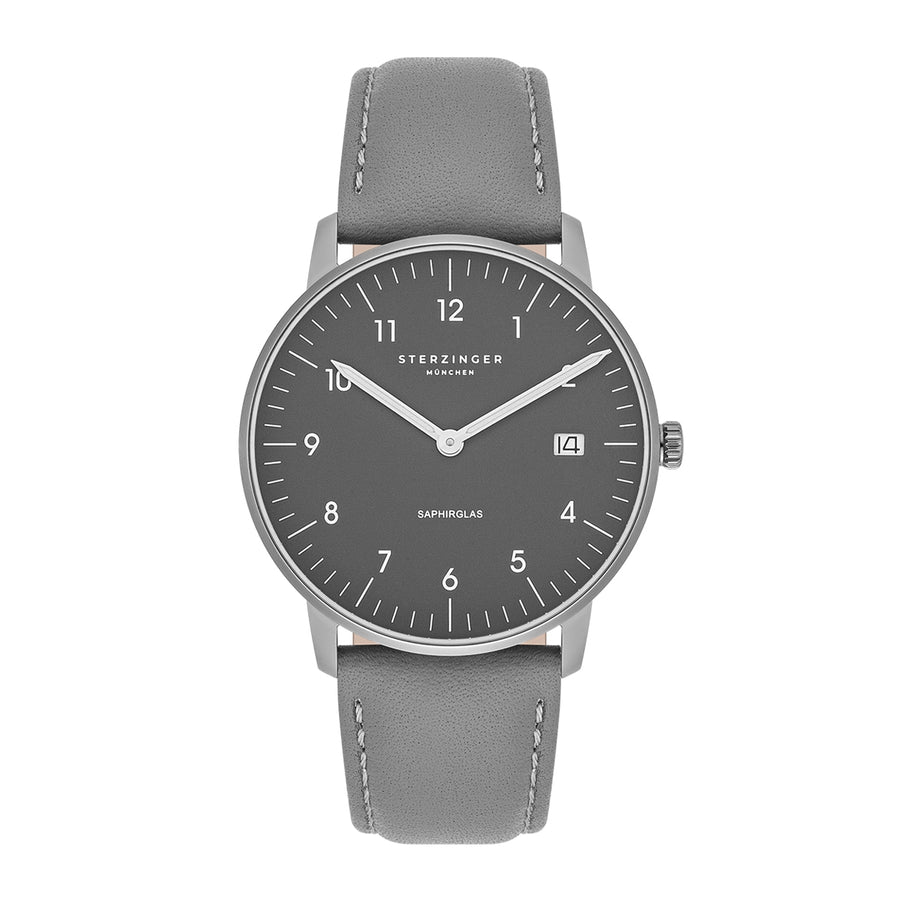 Herren Quarzuhr grau Echtleder, Made in Italy anthrazit