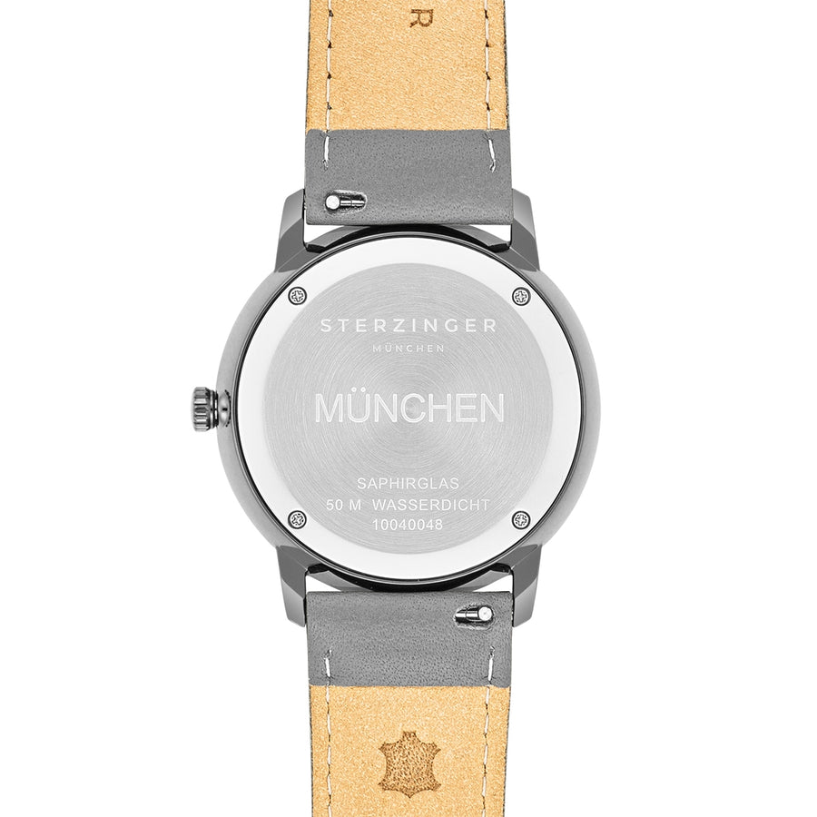 Herren Quarzuhr grau Echtleder, Made in Italy anthrazit