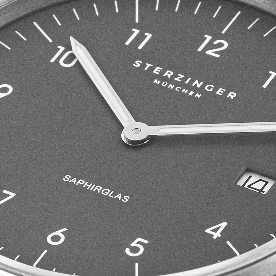 Herren Quarzuhr grau Echtleder, Made in Italy anthrazit