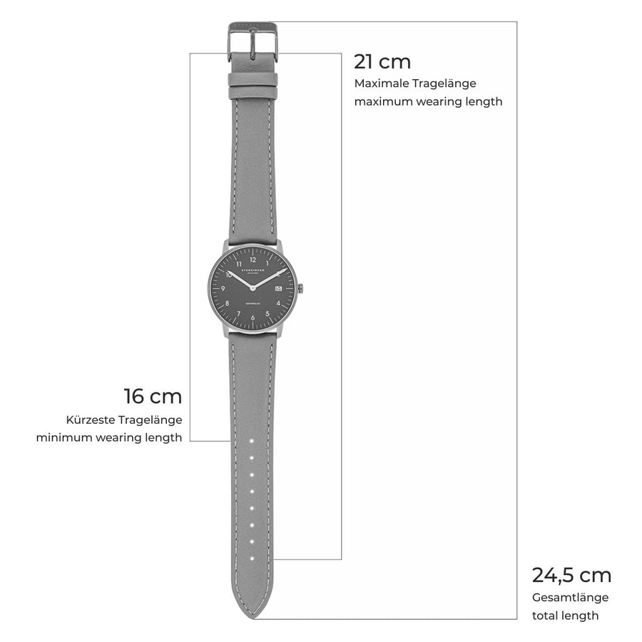 Herren Quarzuhr grau Echtleder, Made in Italy anthrazit